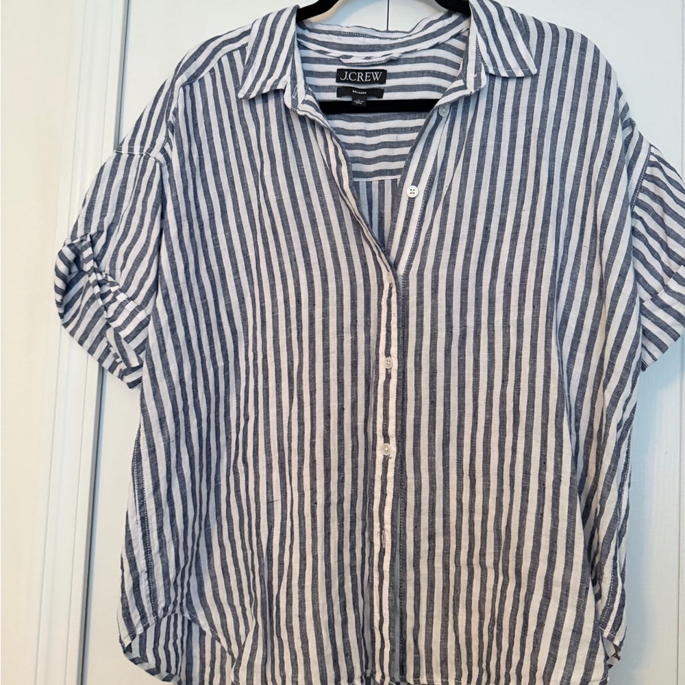 J. Crew Blue and White Striped Button-Down Shirt